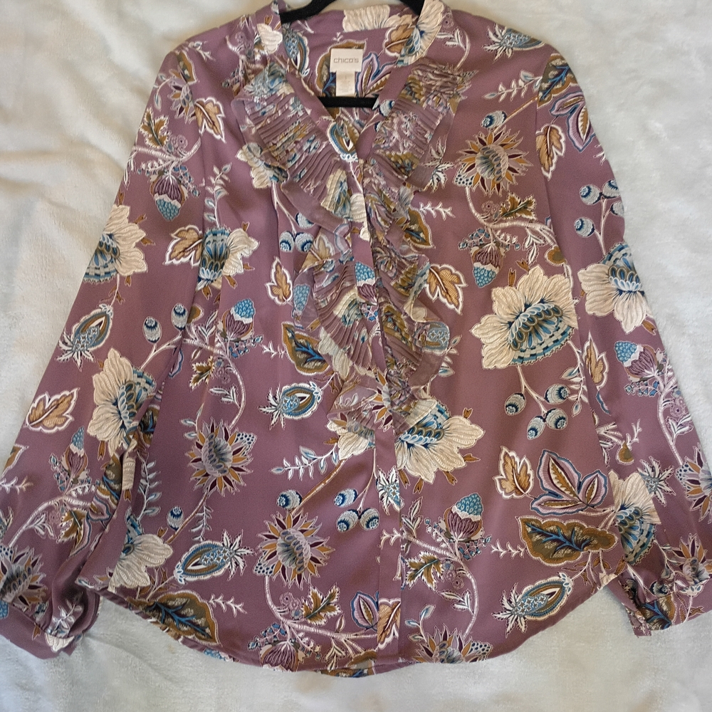 Chico's Mauve Floral Ruffle Blouse